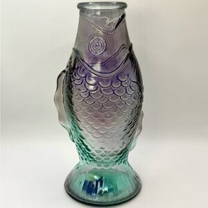 Crescent Purple Glass Fish-Shaped Wine Carafe Decanter Vase 9” High